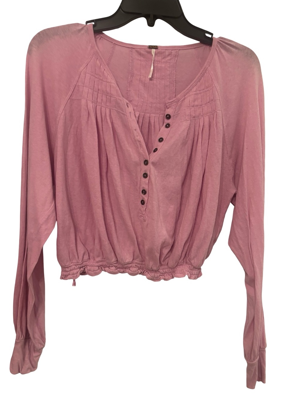 Free People Dusty Rose Smocked Back Long-Sleeve Top